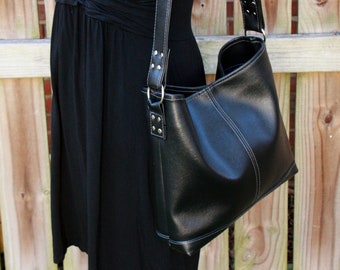 Black Bucket Bag - Black Faux Leather Bag