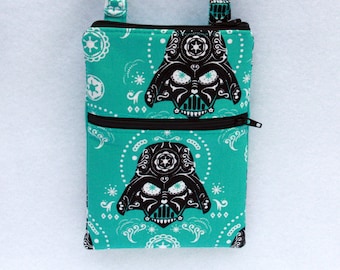 Cell Phone Bag in Teal Star Wars Print - Zipper Bag - Small Crossbody