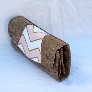 Necessary Clutch Wallet in Gold Cork with Pink and Gold Chevron image 2