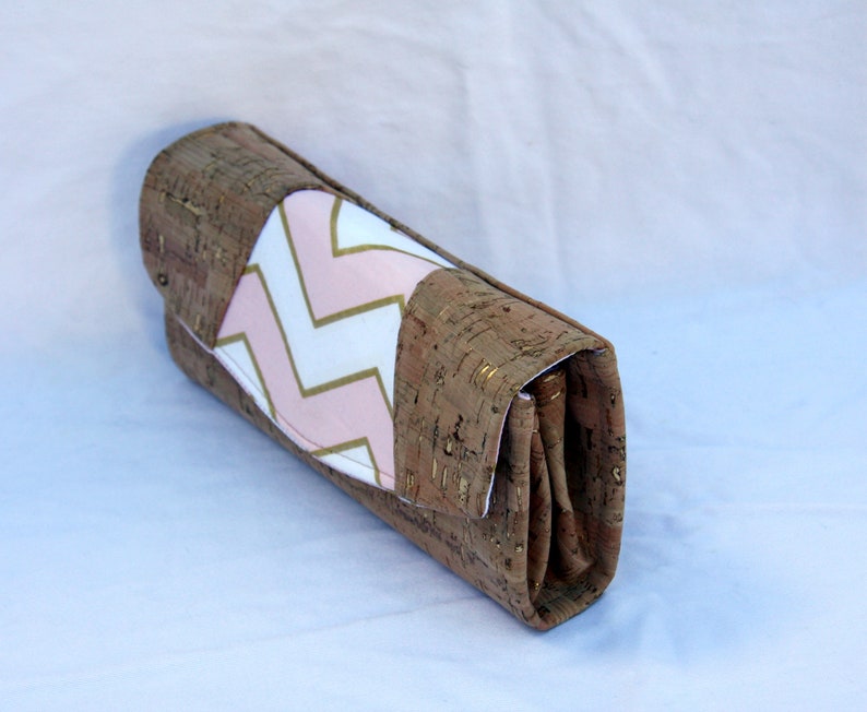 Necessary Clutch Wallet in Gold Cork with Pink and Gold Chevron image 2