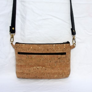 Bolsa de corcho con dorado y negro - Bolsa pequeña con cremallera con corcho y vinilo negro