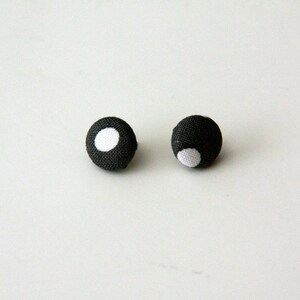 Dark Gray and White Polka Dot Covered Button Earrings