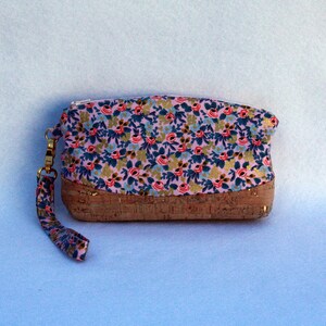Floral Clutch with Natural Cork Accent - Rifle Paper Co. Cotton with Gold Accents