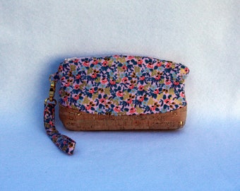 Floral Clutch with Natural Cork Accent - Rifle Paper Co. Cotton with Gold Accents