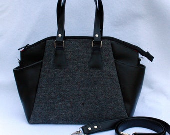 Black Wool Handbag with Vinyl - Annette Handbag