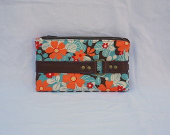 Floral Print Wallet with Vinyl Accent - Road Trip Wallet in Moda Cotton