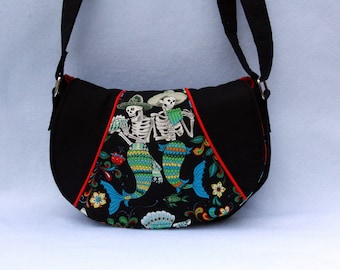 Merdaid Skeleton Saddle Bag - Rosie Crossbody Bag - Day of the Dead - Black and Red