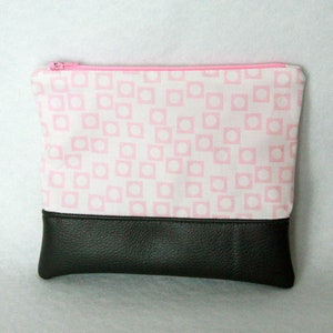 Zipper Pouch with Vinyl Accent - Pink and White with Gray Vinyl
