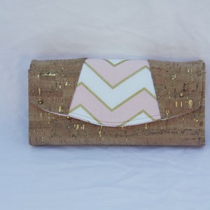 Necessary Clutch Wallet in Gold Cork with Pink and Gold Chevron image 1