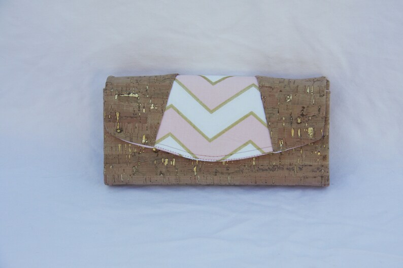 Necessary Clutch Wallet in Gold Cork with Pink and Gold Chevron image 1