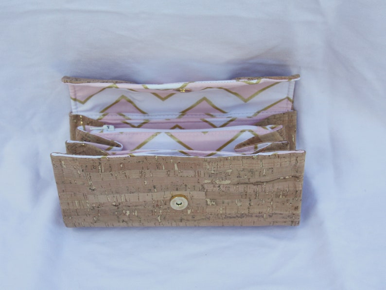 Necessary Clutch Wallet in Gold Cork with Pink and Gold Chevron image 6