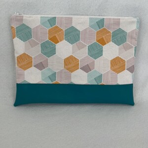 Large Zipper Pouch Teal and Gold with Vinyl Accent image 2