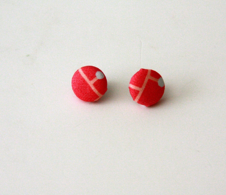 Pink Geometric Fabric Button Earrings Set of 3