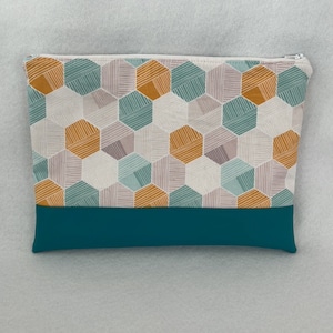 Large Zipper Pouch Teal and Gold with Vinyl Accent image 1