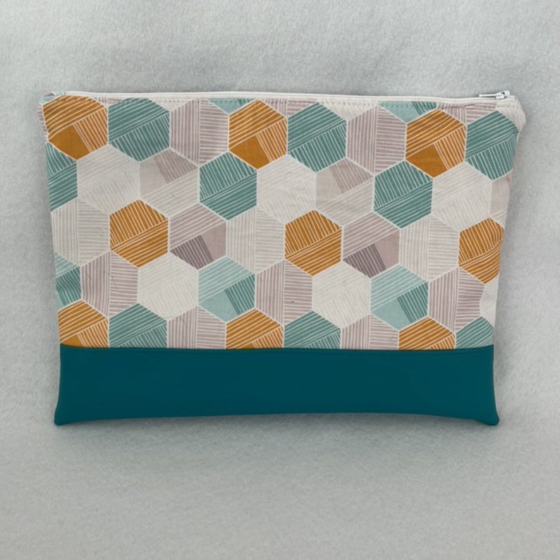 Large Zipper Pouch Teal and Gold with Vinyl Accent image 1