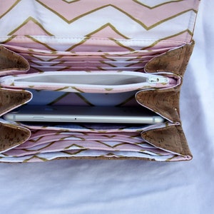 Necessary Clutch Wallet in Gold Cork with Pink and Gold Chevron image 5