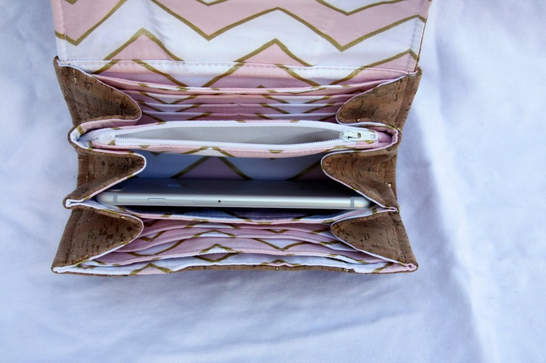 Necessary Clutch Wallet in Gold Cork with Pink and Gold Chevron image 5