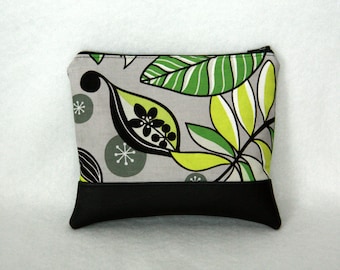 Zipper Pouch with Vinyl Accent - Black and Gray Floral