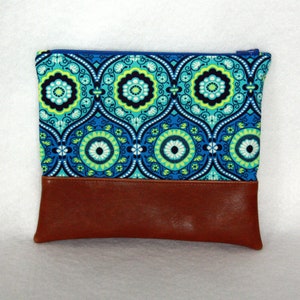 Zipper Pouch with Vinyl Accent - Amy Butler Cotton and Brown Vinyl