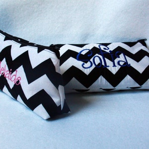Chevron Bag with Monogram - Custom Zipper Pouch - Black and White Chevron