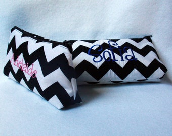 Chevron Bag with Monogram - Custom Zipper Pouch - Black and White Chevron