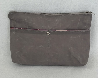 Gray Waxed Canvas Cosmetic Bag