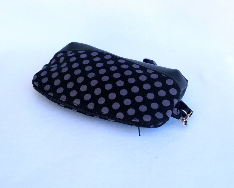 Black and Gray Polka Dot Black Wristlet Clutch with Faux Leather Accent
