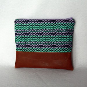 Zipper Pouch with Vinyl Accent - Amy Butler Cotton and Brown Vinyl