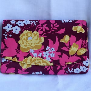Convertible Clutch Purse - Plum with Gold Floral Print