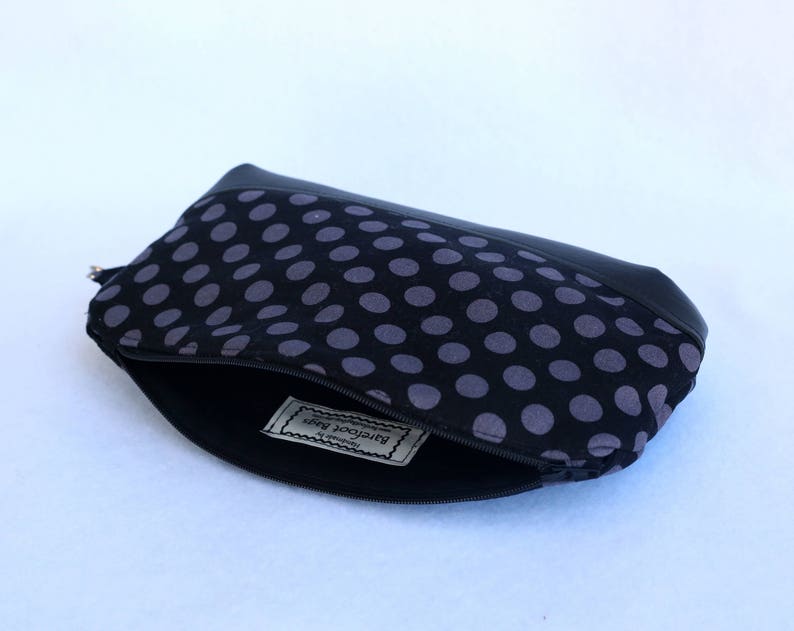Black and Gray Polka Dot Black Wristlet Clutch with Faux Leather Accent