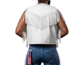 White Leather Fringe Vest for Men- Western Cowboy Festival Vest- Rodeo Biker Outfit- Country Rodeo Men’s Vest-  Biker Festival Menswear