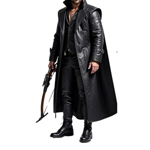 Echter Rindsleder Van Helsing Trenchcoat – Lang, Gothic, Matrix-Style – Schwarz – Männer Echter Rindsleder Van Helsing Trenchcoat – Lang, Gothic, Matrix-Style – Schwarz – Männer