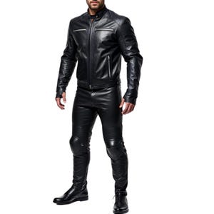 Custom Fit Leather Racing Suit for Men – Genuine Black Biker Jacket And Pants – Motorcycle, Steampunk And Cosplay Bodysuit- Cowhide Leather