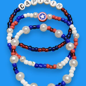 Steve Rogers/Sam Wilson/Captain America Inspired Beaded Bracelet Set of 3