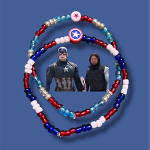 Steve Rogers/Captain America and Bucky Barnes/Winter Soldier Matching Seed Bead Bracelets Set of 2