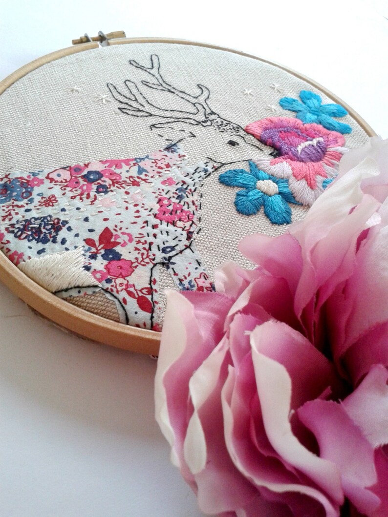 Floral deer hand embroidery pattern pdf stag and flowers  etsy