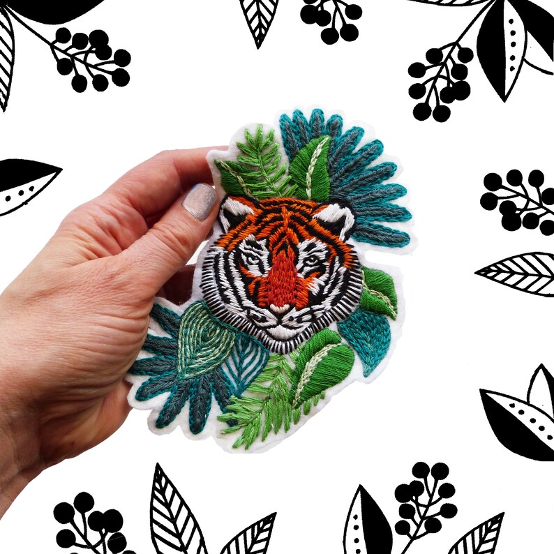 Pdf sybju tiger and jungle leaves hand embroidery sybju  etsy Pdf sybju tiger and jungle leaves hand embroidery sybju  etsy