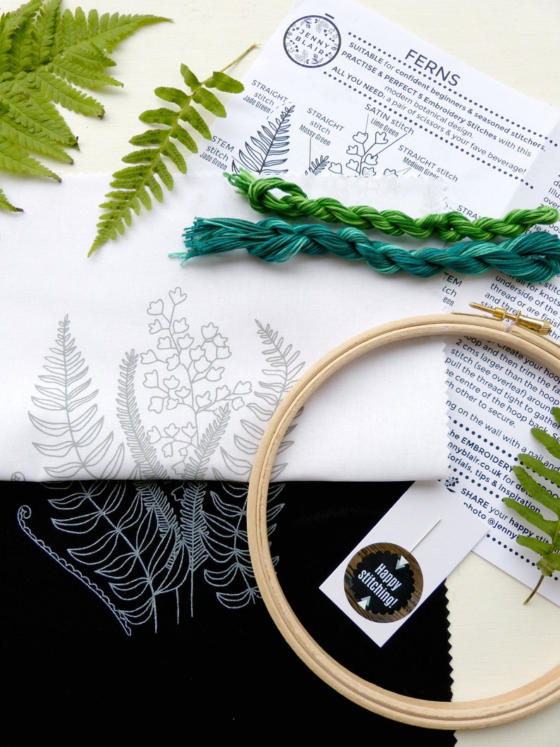Ferns Embroidery kit Craft kit DIY botanical art Modern botanical