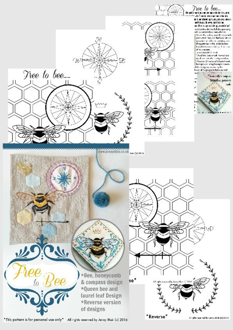 Bee embroidery pattern Pdf. Queen bee Printable pattern. | Etsy