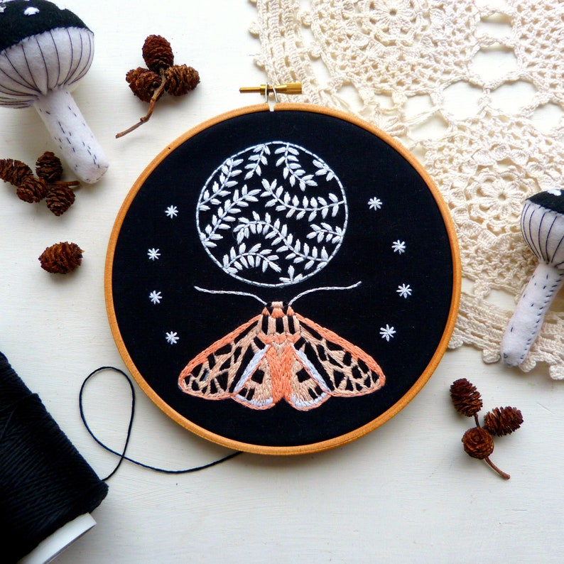 Moon and Moth Embroidery kit. Celestial hoop art. DIY Moon Etsy