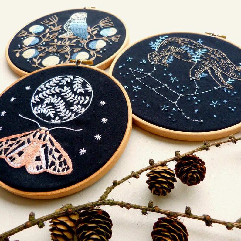 Moon and Moth Embroidery kit. Celestial hoop art. DIY Moon Etsy