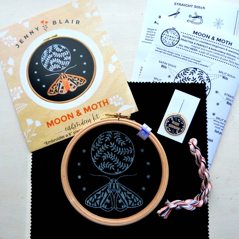 Moon and Moth Embroidery kit. Celestial hoop art. DIY Moon Etsy