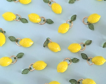 5pcs acrylic opaque yellow lemon charms , fruit beads, DIY jewelry making