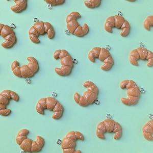 Mini Croissant Charms: Hand-Painted Resin Kawaii Food Jewelry (2 pcs)