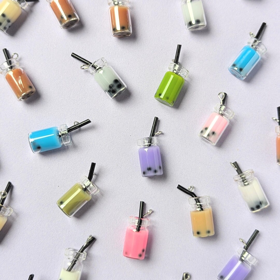 Random Boba 5pcs Random Mix Boba Tea Charms , Kawaii Colorful Glass Bottle Pendants ...