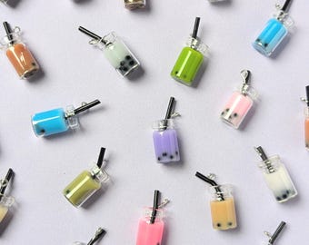 5pcs random mix boba tea charms , Kawaii colorful glass bottle pendants, DIY Jewelry Supplies