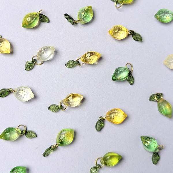 5pcs glass lemon charms , mixed color fruit beads, DIY jewelry making