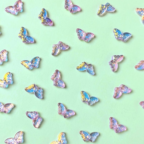 10 pcs iridescent AB glass butterfly beads purple shimmer for fairycore jewelry DIY crafting
