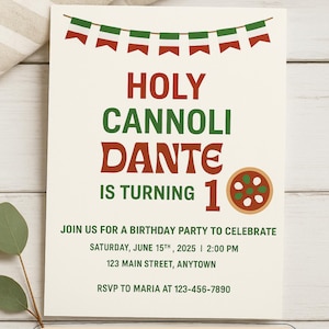 Holy Cannoli First Birthday Invitation, Italian Theme 1st Birthday Party Invite, Editable Canva Template, Digital Download