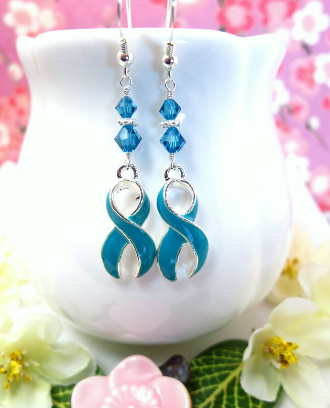 Cervical Cancer Teal Ribbon Swarovski Crystal Bicone Bead Etsy